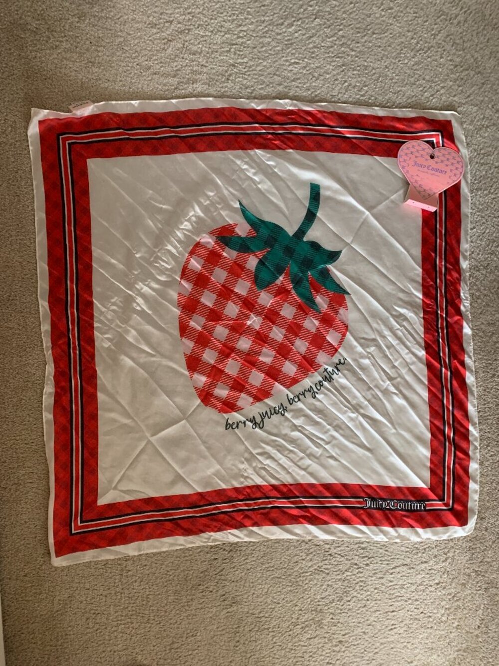 JUICY COUTURE Strawberry Satin Scarf in Red/Ivory